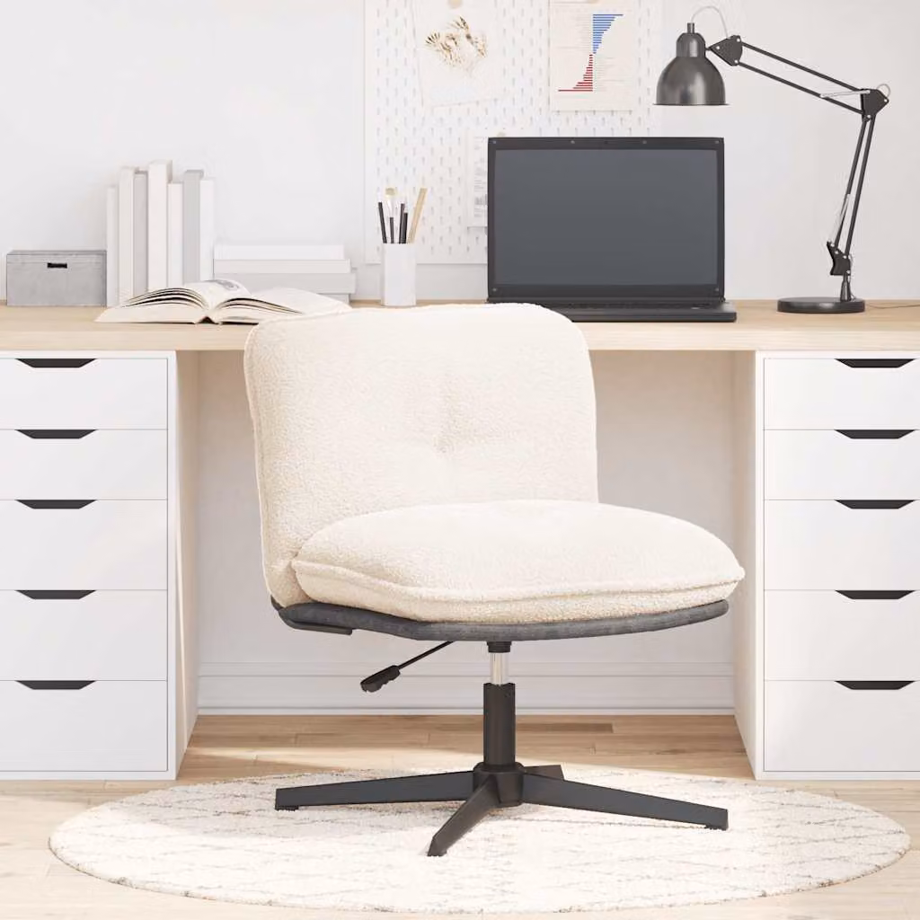 vidaXL Sedia da Ufficio Girevole in Tessuto Riccio Crema Effetto Lana