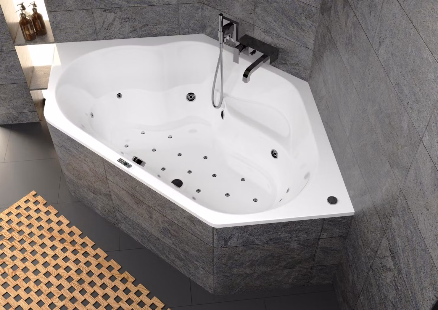 RIHO Winnipeg Baignoires d'angle, avec système Bliss, à encastrer, 2 places, 145x145x47,5cm, 225 Betteres, blanc, B010008005, B010008005