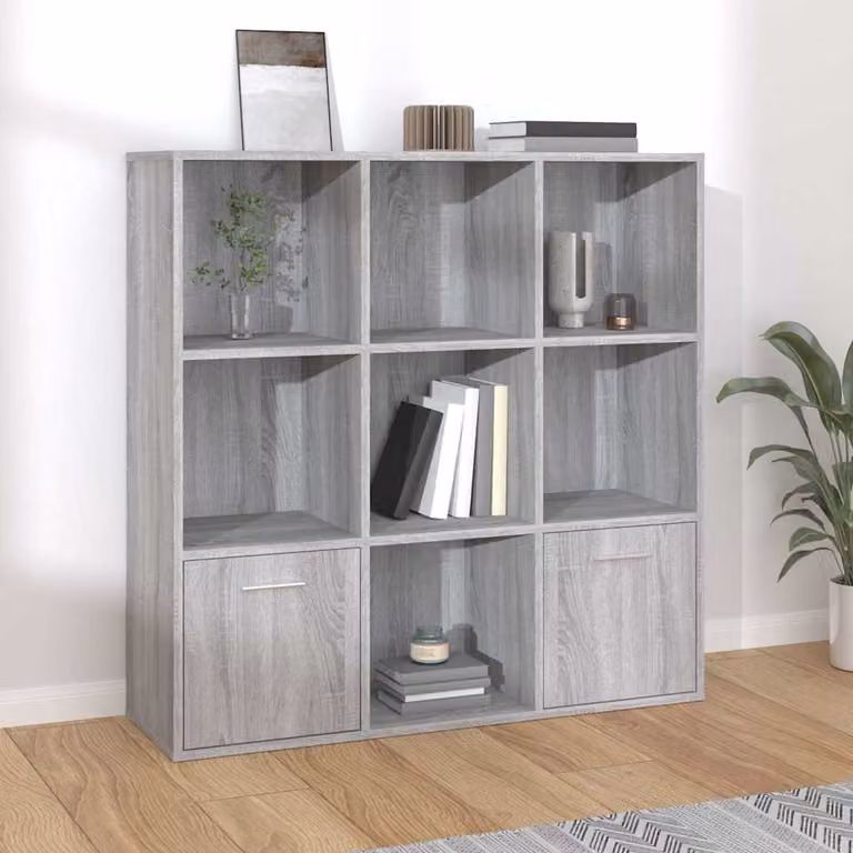 Libreria vidaXL Grigio Sonoma con pannello posteriore, L 98 cm x P 30 cm x H 98 cm
