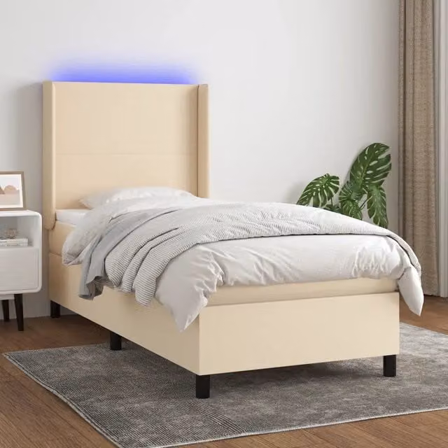Letto Ibrido con Materasso vidaXL in Tessuto Beige e Bianco con Illuminazione LED e Porta USB L/P: 90 x 190 cm