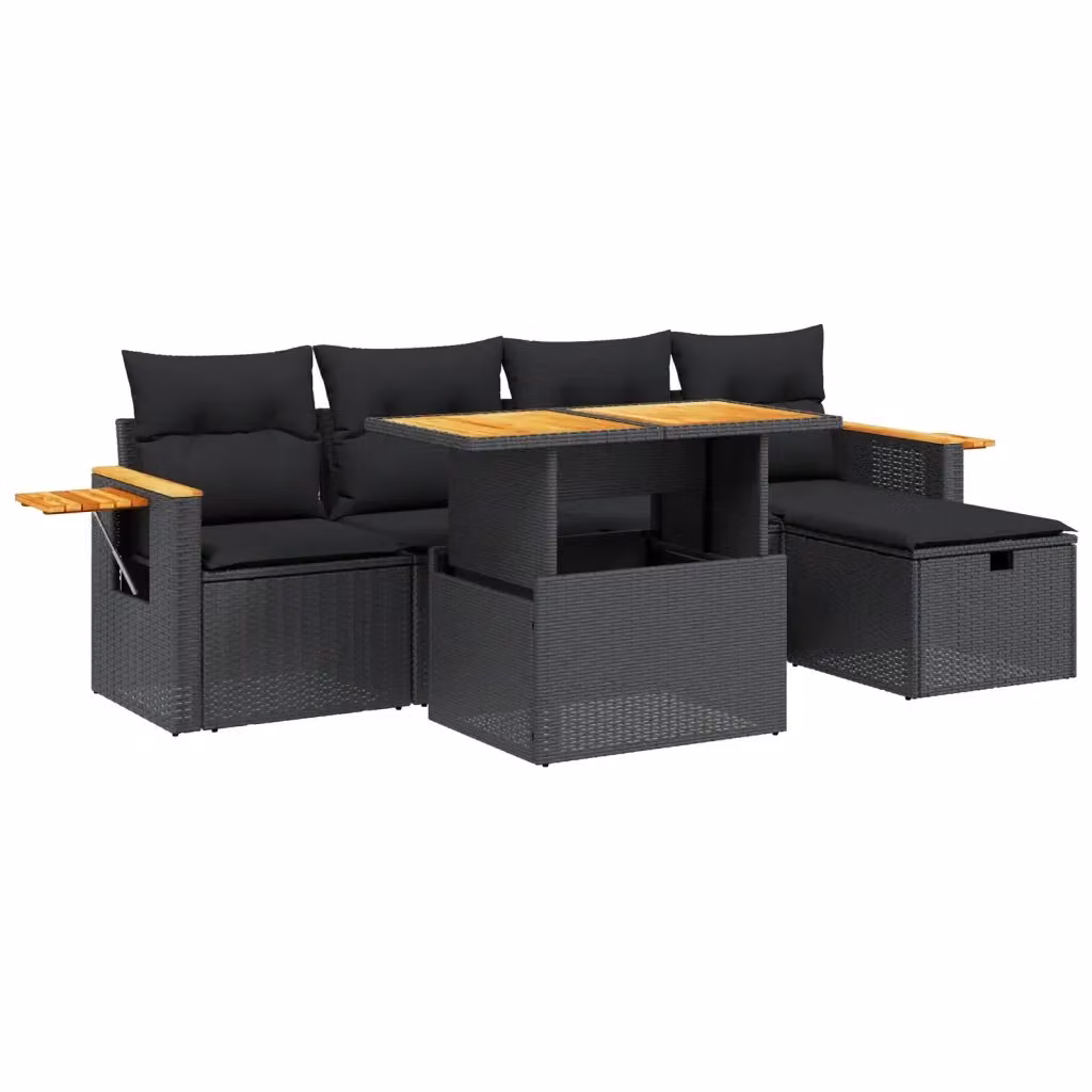 Set Divano da Giardino vidaXL 6 pz a L con Cuscini Nero in Polyrattan e Tavolino da Esterno – 2
