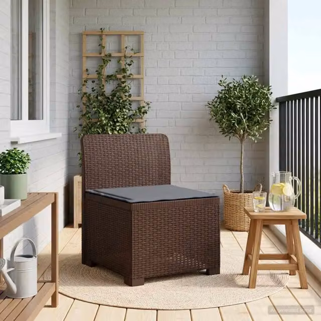 Divano da giardino a 1 posto con cuscino in design moderno effetto rattan color marrone e grigio per esterno, balcone o terrazzo, L: 70 cm, P: 62 cm, H: 62 cm