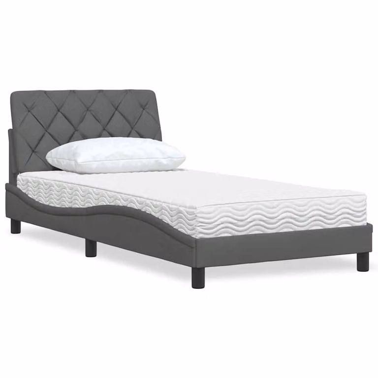Letto con Materasso vidaXL in Tessuto Grigio e Bianco, Dimensioni: 100 x 200 cm