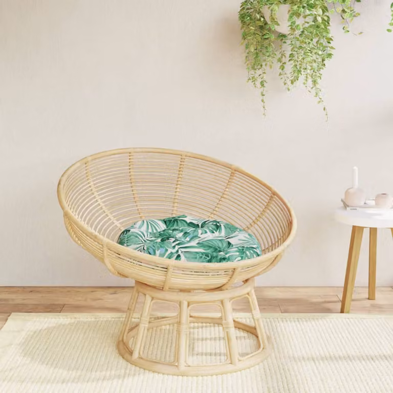 vidaXL Cuscino Rotondo Boho con Motivo a Foglie Verde in Tessuto Oxford, Ø 60 cm, H: 11 cm
