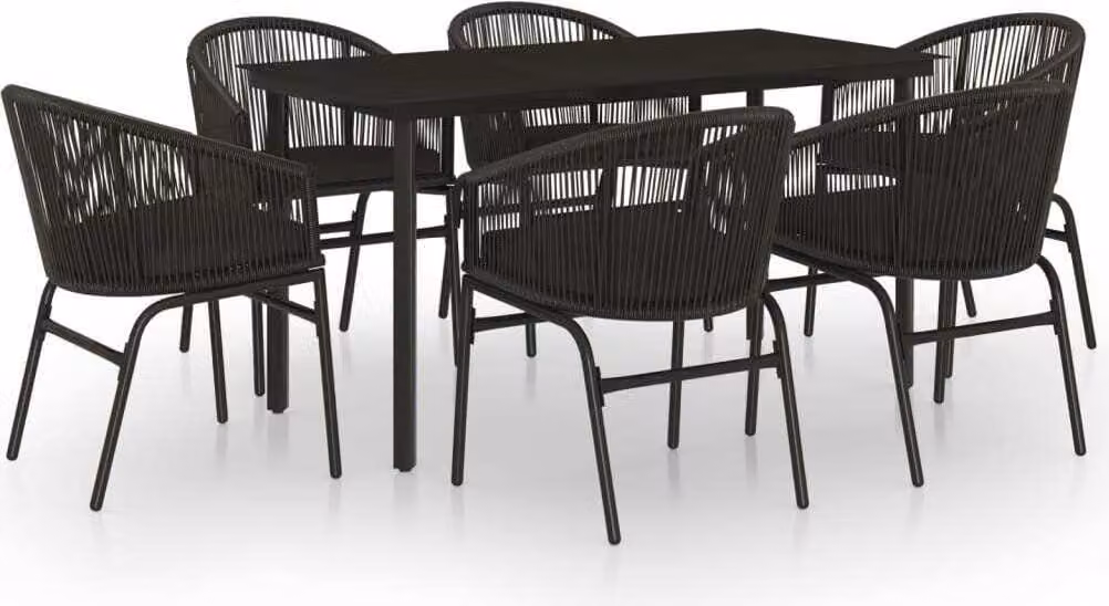 Set Mobili da Pranzo per Giardino 7 pz Nero