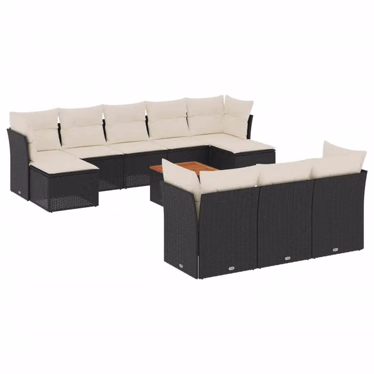 Set Divani da Giardino 11 pz con Cuscini in Polyrattan Nero