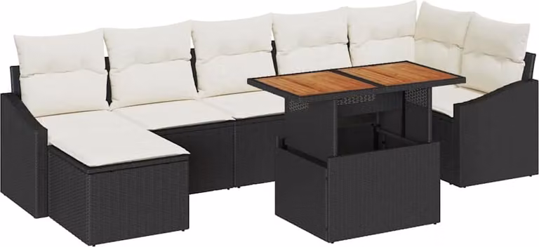 Set Divano da Giardino con archiviazione 8 pcs Nero Poly Rattan
