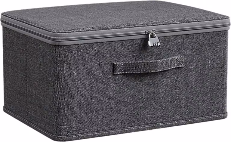 Contenitore pieghevole con coperchio - Cestino grigio con chiusura a combinazione - Contenitore per armadio o sotto il letto - 40 x 30 x 21 cm