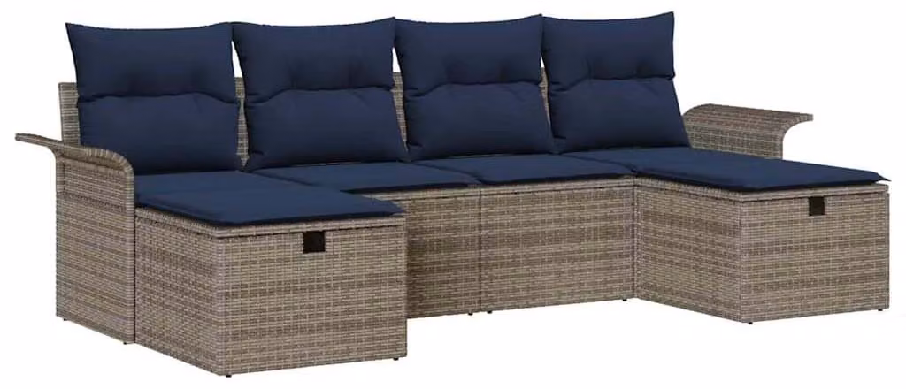 Set Divano da Giardino con cuscino 6 pcs Poly Rattan