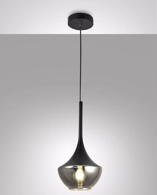 Lampada a Sospensione Apollo Fabas in Metallo e Vetro Nero con Struttura Regolabile 200 cm e Attacco E27 – 1