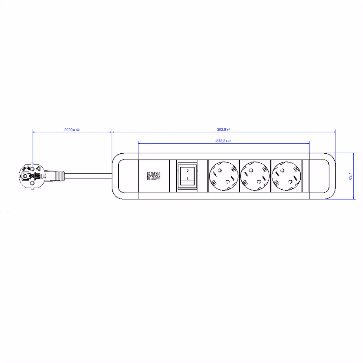 Bachmann Primo 2 3Xcee7/3 1Xinterruttore 2,0M Cee7/7 Ral5010
