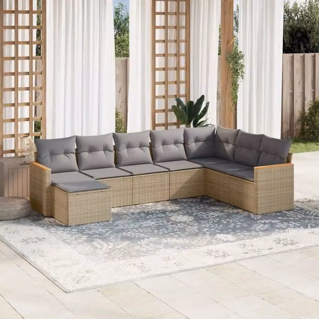 vidaXL Set Divano da Giardino 8 pz a L in Polyrattan con Cuscini Beige e Grigio