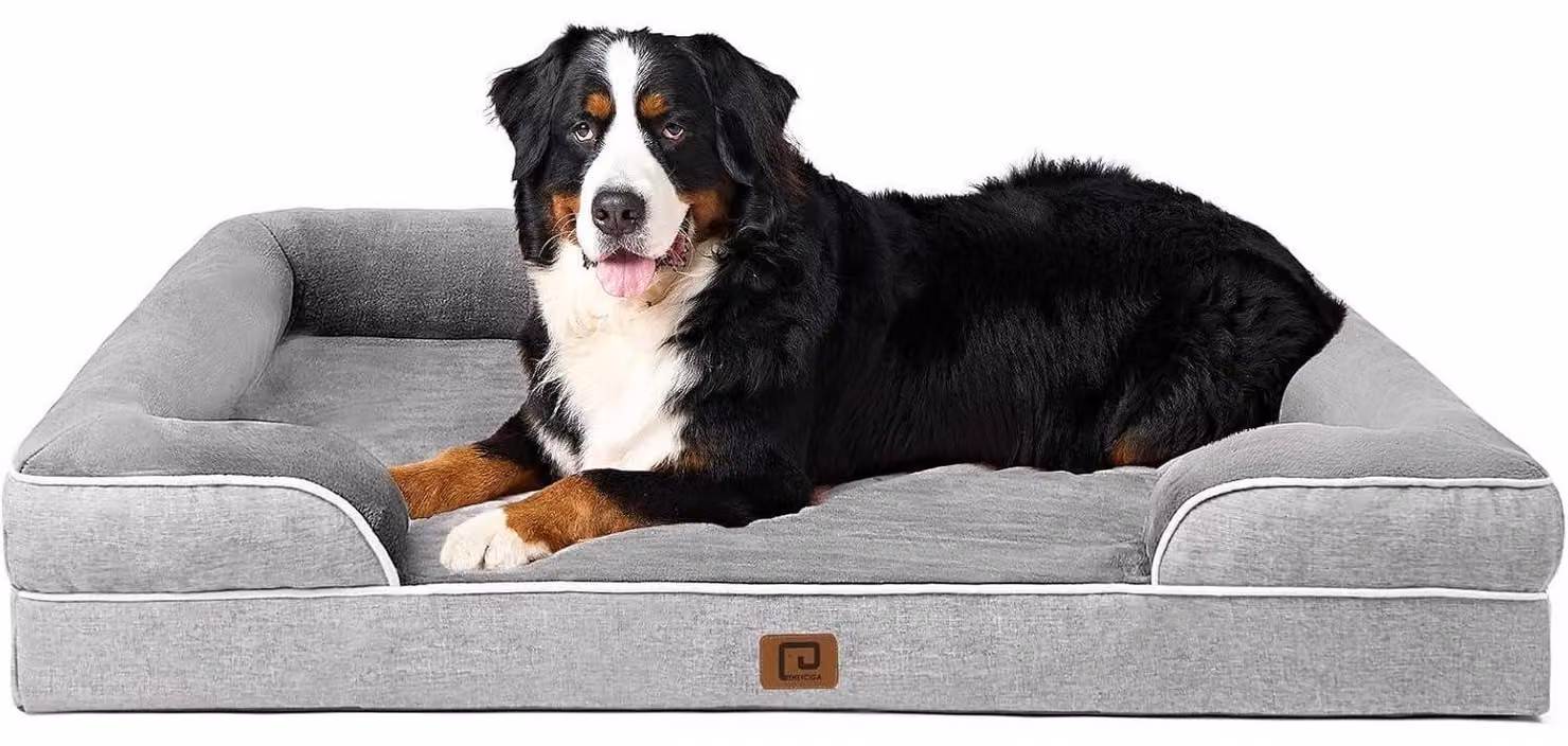 Cuccia ortopedica per cani, taglia XXL, 132x104 cm, in memory foam, grigia, lavabile, impermeabile, antiscivolo, con bordo rialzato