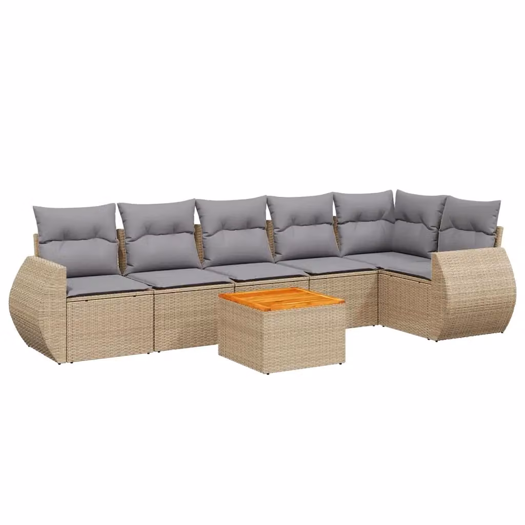 vidaXL Set Divani da Giardino 7 pz in Polyrattan con Cuscini Beige e Grigio per Terrazza e Giardino – 2