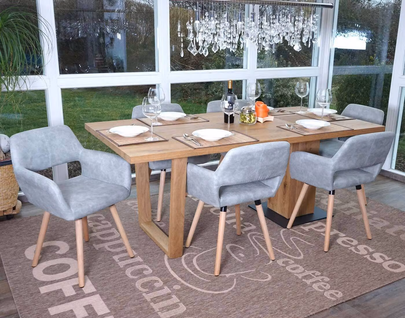 Set da 6 sedie da sala da pranzo MCW-A50 II, sedie da cucina, design retrò anni '50 ~ Rivestimento in tessuto, grigio cemento vintage, gambe chiare