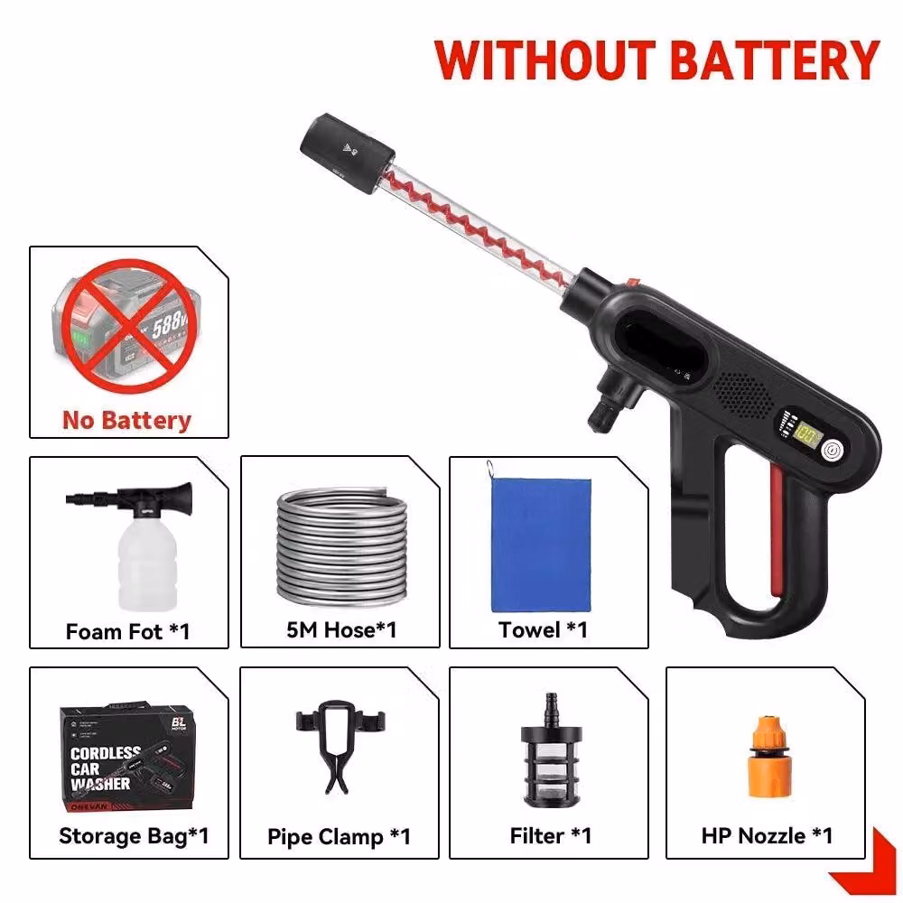 Idropulitrice - Pulitore per terrazze - A batteria - Elettrica - 220 bar - 5 in 1 - Pistola a spruzzo senza fili