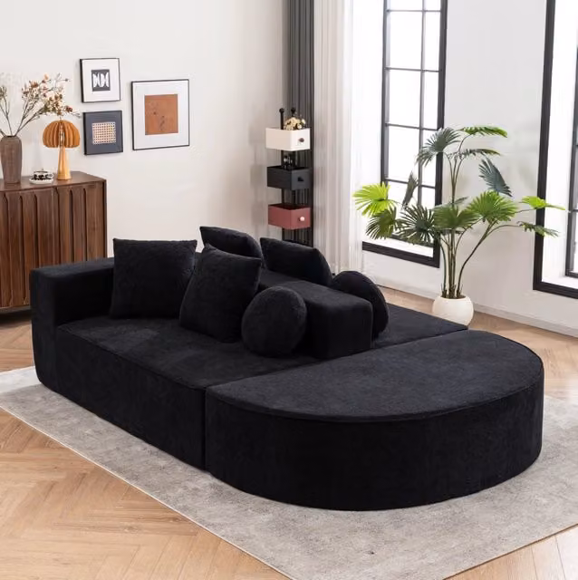 Divano modulare 263x171x66 cm senza montaggio in chenille nero