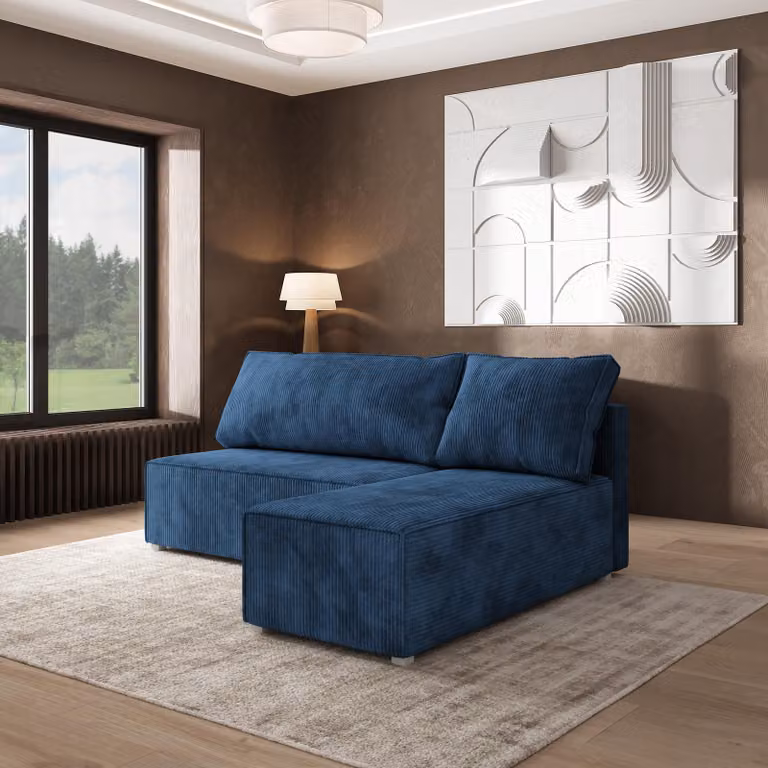 Divano angolare Masseno BRISO P con funzione letto a L, divano con box letto, divano da soggiorno, divano, divano letto, set di divani - blu, POSO 05
