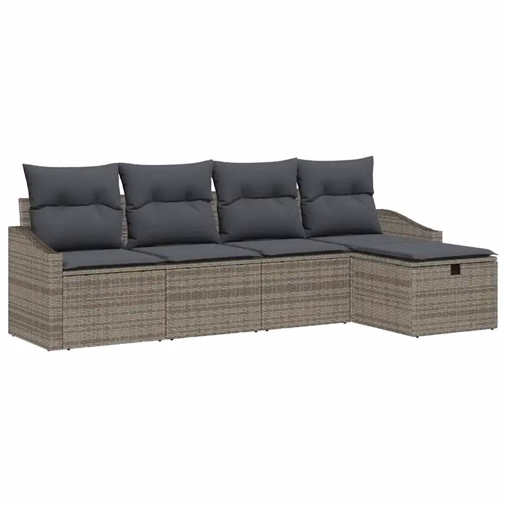 Set di divani da giardino vidaXL in rattan grigio con cuscini, design moderno a forma di L con struttura in acciaio e pouf, ideale per terrazzo o giardino – 2