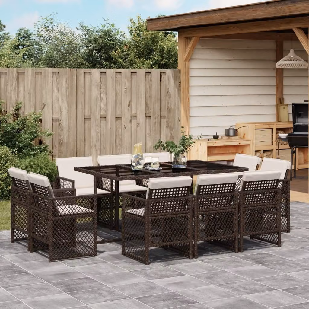 Maison Exclusive - Set da Pranzo da Giardino 11 pz con Cuscini Polyrattan Marrone