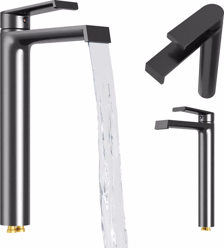 Granitan - Rubinetto per lavabo - Rubinetto da bagno - Miscelatore monocomando - Modello alto - Gun Grey - BALI