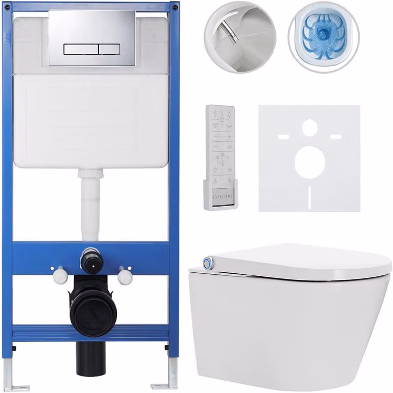 Set completo per WC Profi/Cronus Premium - bianco lucido - pulsante per WC Slim/cromato - installazione a muro - 59,3 x 38,4 cm