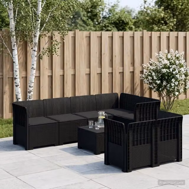 Set da giardino a L con divano da 7 posti vidaXL in polyrattan antracite e nero con cuscini inclusi – 1