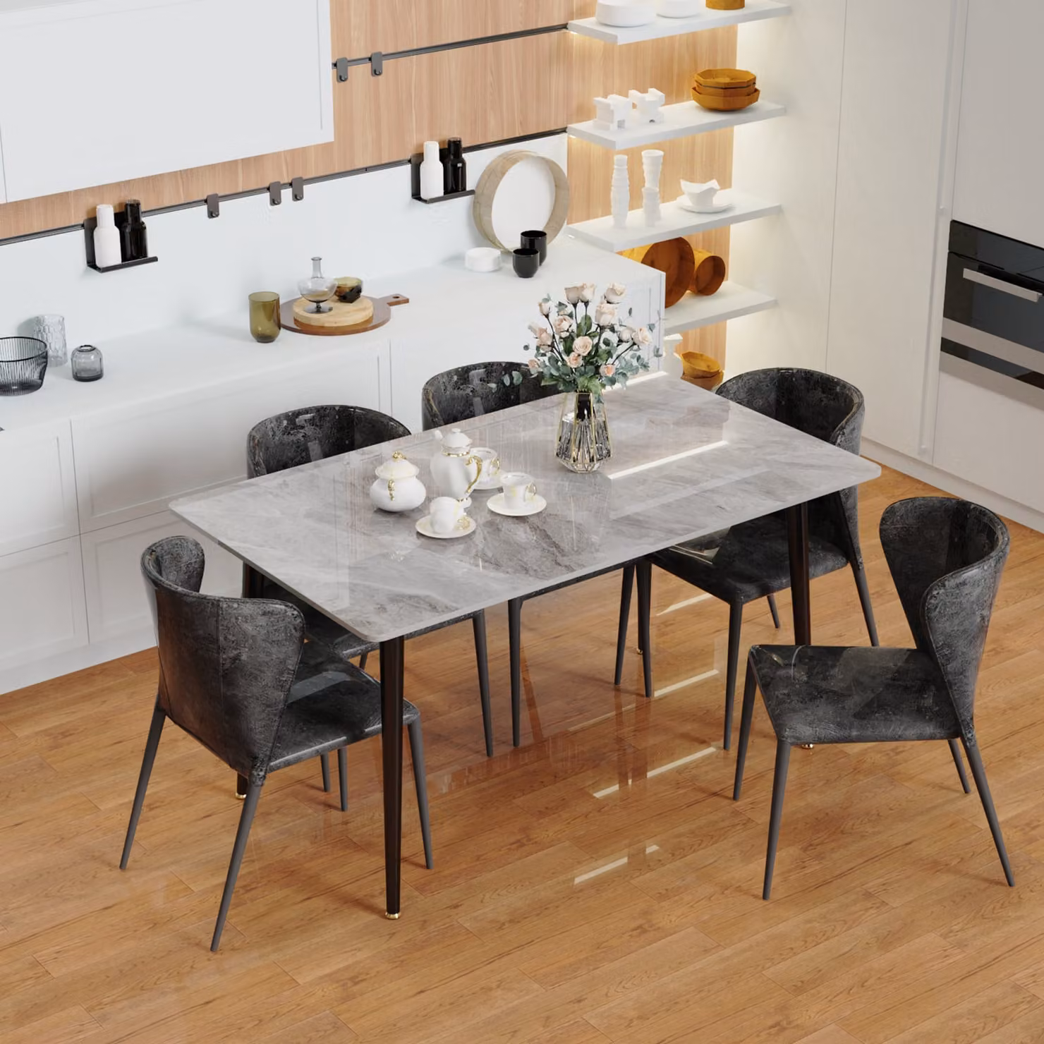 WISFOR tavolo da pranzo in marmo, tavolo da cucina, tavolo da sala da pranzo per 4-6 persone, tavolo rettangolare da 120 cm con gambe in metallo antiscivolo, grigio chiaro