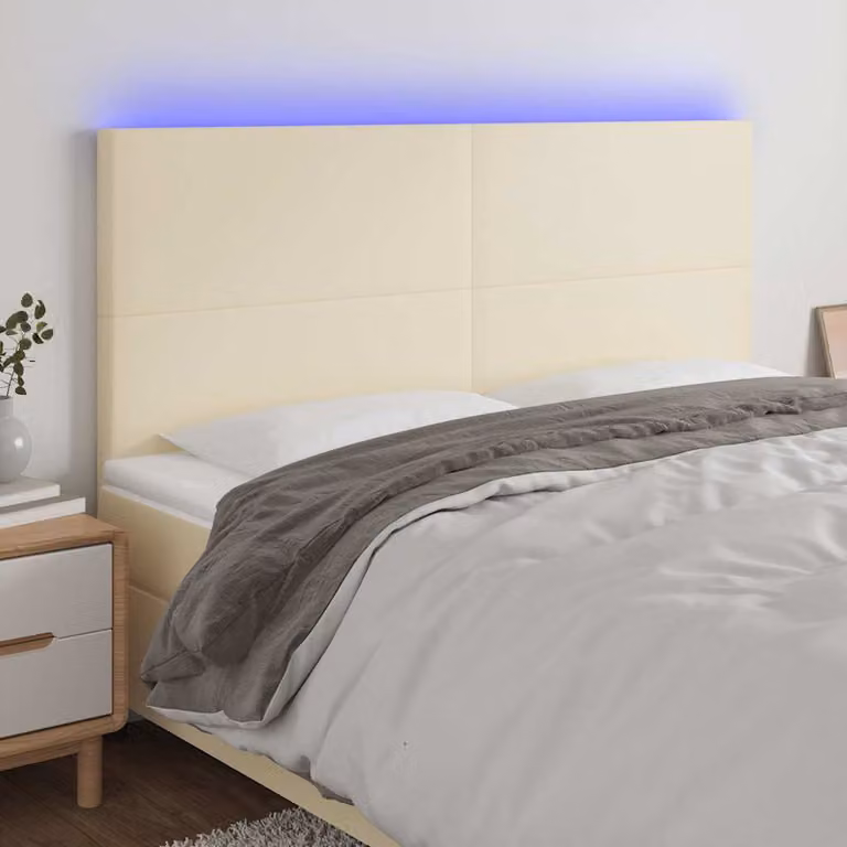 Testiera con LED e porta USB vidaXL in similpelle beige, L: 200 cm, P: 5 cm, H: 118/128 cm
