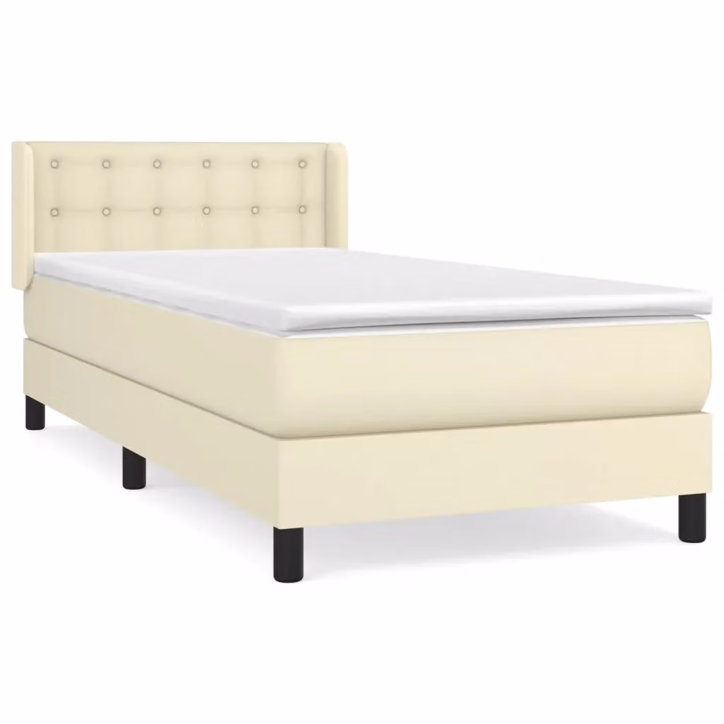Letto con Giroletto a Molle e Materasso Ibrido vidaXL in Similpelle Beige e Bianco L/P/H: 90 x 190 x 40 cm – 2