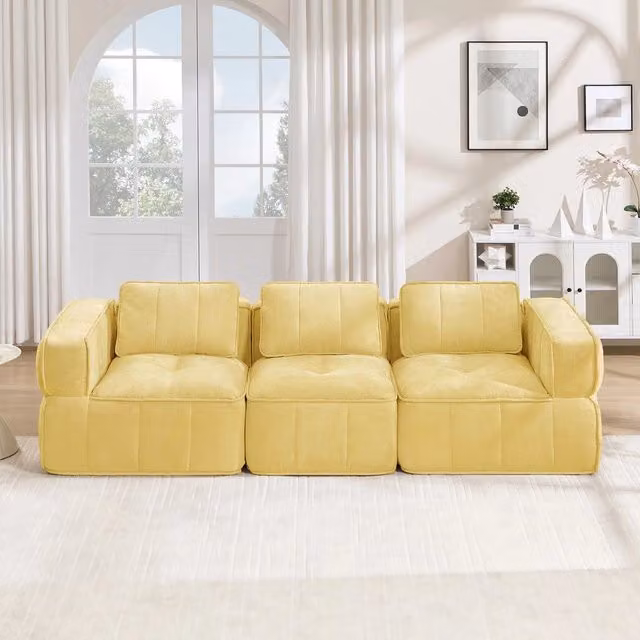 Divano 3 posti ¨C Minimal ¨C giallo, tessuto morbido, senza montaggio