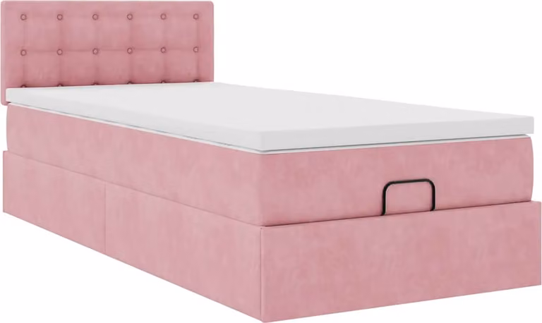 Struttura Letto Pouf con Materasso Rosa 100x200 cm Velluto