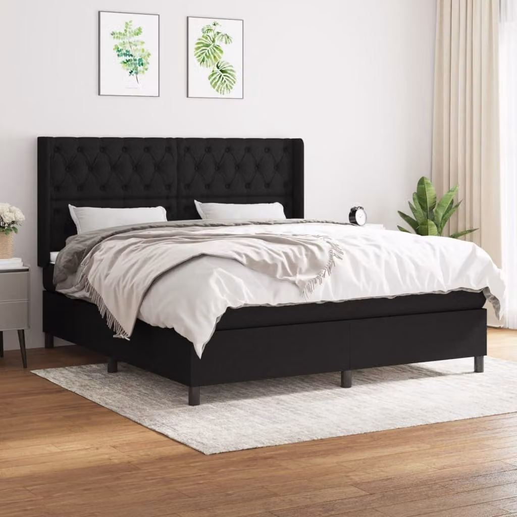 vidaXL Letto a molle con materasso nero 160x200 cm in tessuto - Letto a molle - Boxspringbetten - Bett - Schlafzimmermöbel