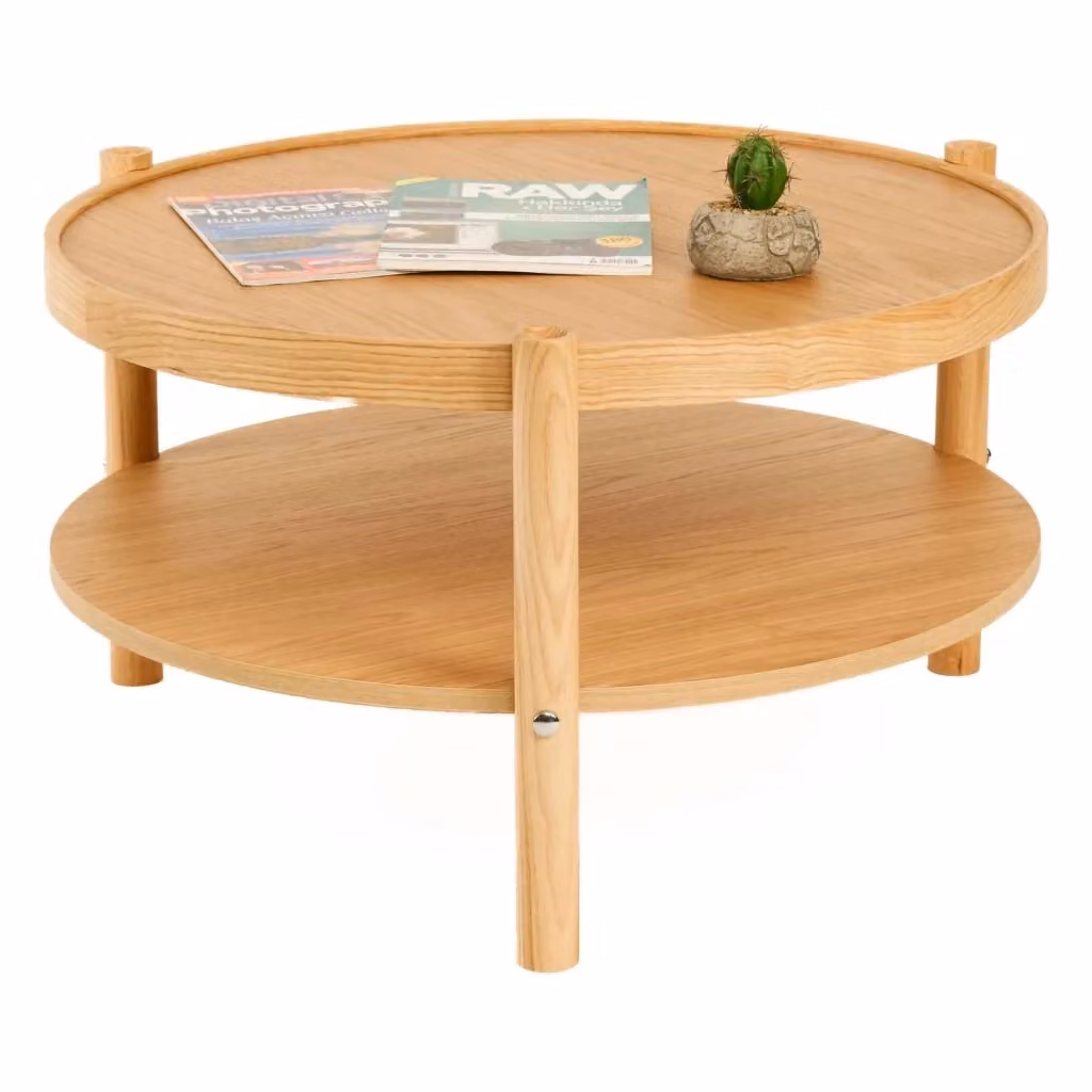 Tavolino da salotto rotondo DMORA in legno color rovere marrone L: 80 cm, P: 80 cm, H: 48 cm – 2