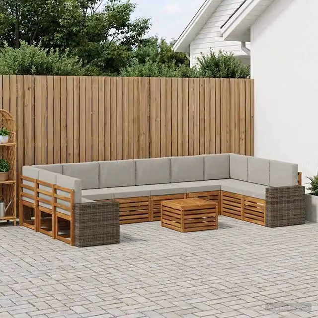 Set di divani da esterno moderno vidaXL in legno di acacia e plastica, colore marrone e grigio – 1