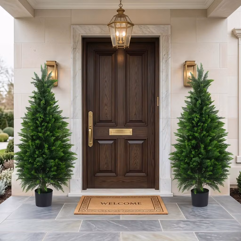 Set di 2 alberi artificiali di cedro verdi con vaso in cemento e struttura in metallo, Altezza: 120 cm – 2