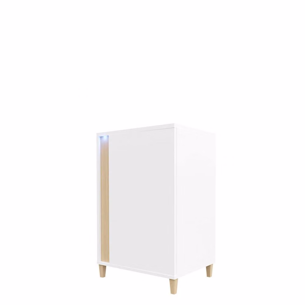 Cassettiera con illuminazione a LED BANTRY 2 – bianco / bianco lucido / impiallacciatura naturale, angolo sinistro