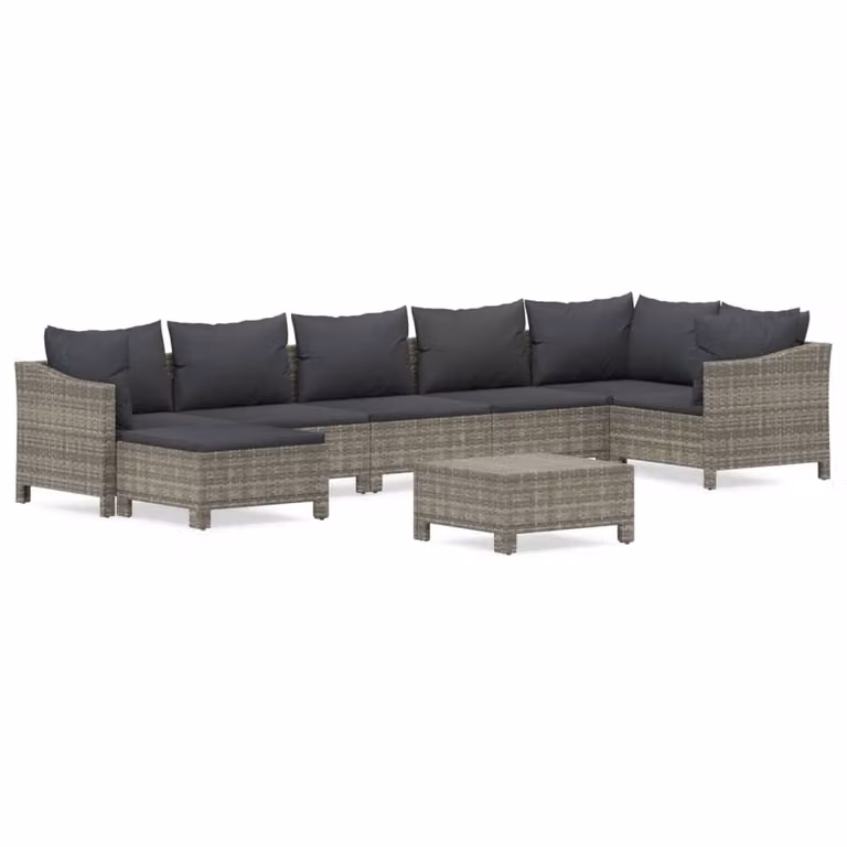 Set Divani da Giardino 8 pz con Cuscini in Polyrattan Grigio