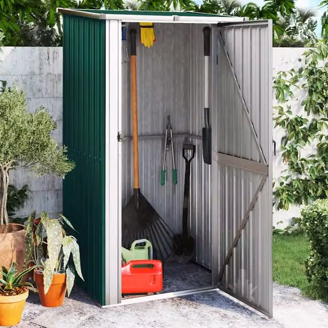 Casetta da giardino Videx in acciaio zincato e plastica, colore verde, L: 118,5 cm, P: 97 cm, H: 209,5 cm – 1