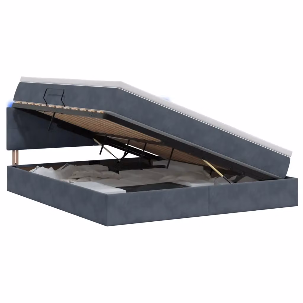 Letto con contenitore e illuminazione LED vidaXL in tessuto grigio con materasso, L/P/H: 140 x 190 x 88 cm – 2