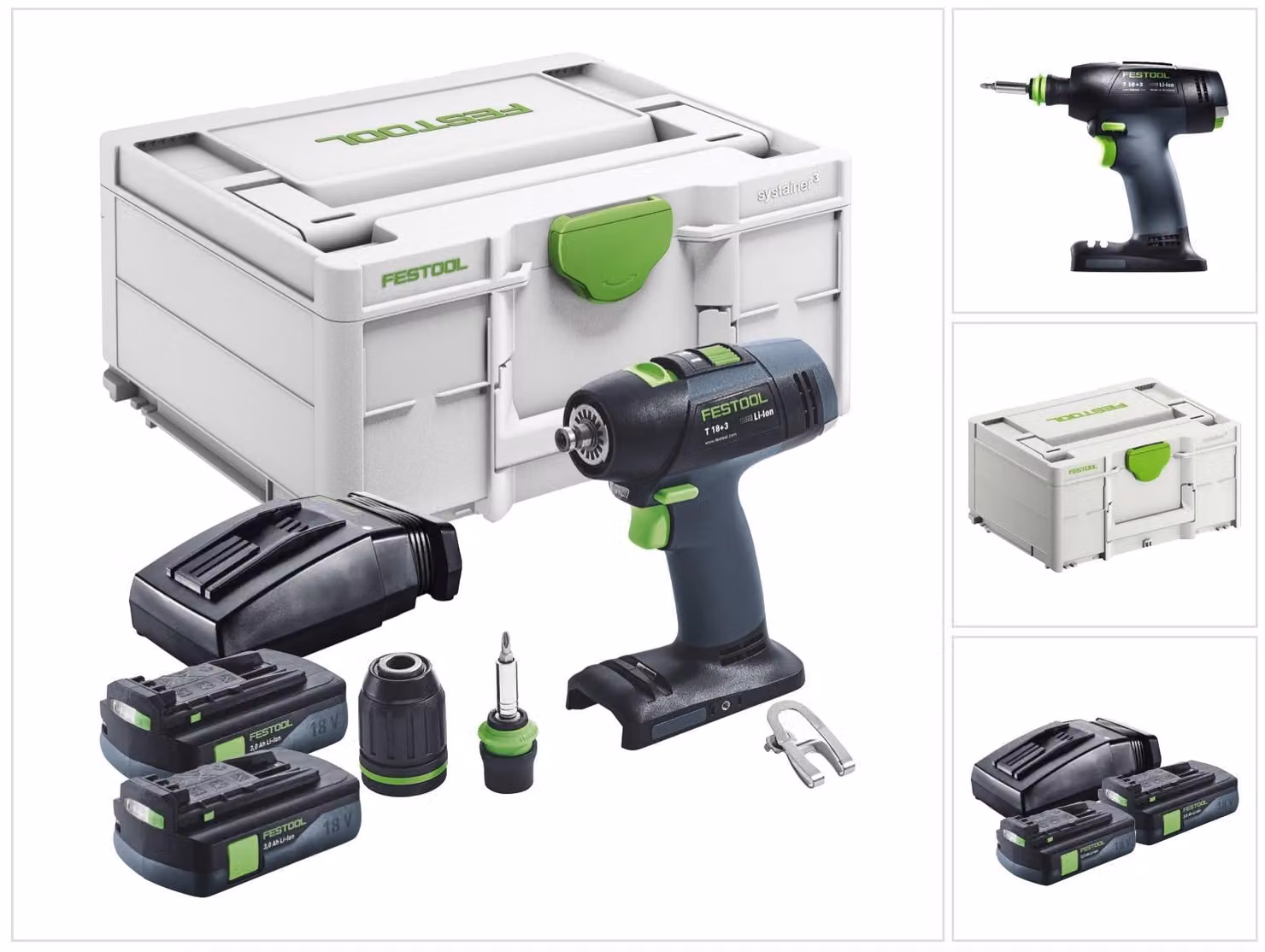 Festool T 18+3 Basic Avvitatore a batteria 18 V 50 Nm Brushless + 2x batteria 3,0 Ah + caricabatteria + Systainer