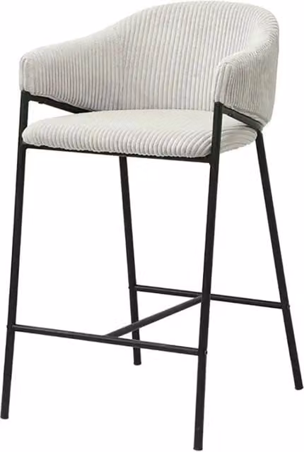 Sedia da bancone IMANY Meublorama in velluto a coste grigio chiaro con braccioli e piedi in metallo nero stile industriale L: 59 cm, P: 54 cm, H: 90 cm – 1