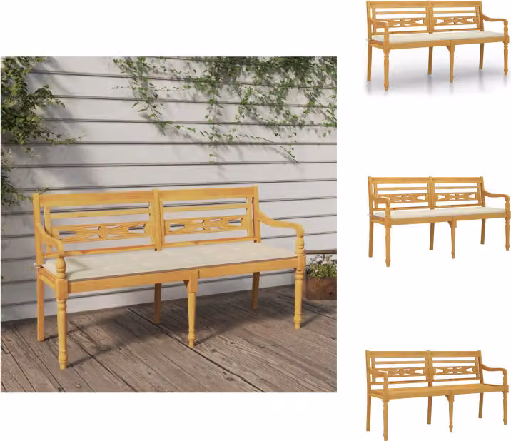 vidaXL Panca Batavia con cuscini crema 150 cm in teak massiccio - Panche da giardino