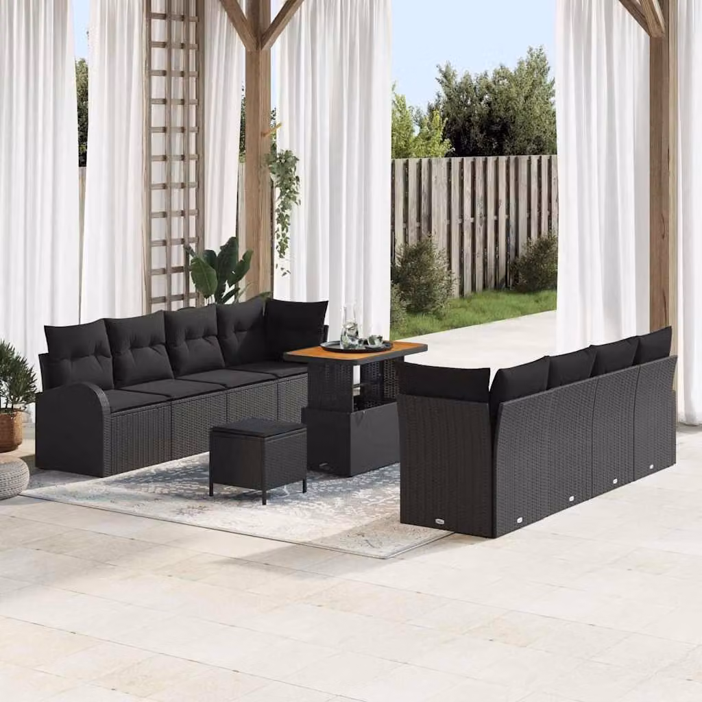 Maison Exclusive - Set da giardino composto da 11 pezzi, divano in rattan sintetico nero