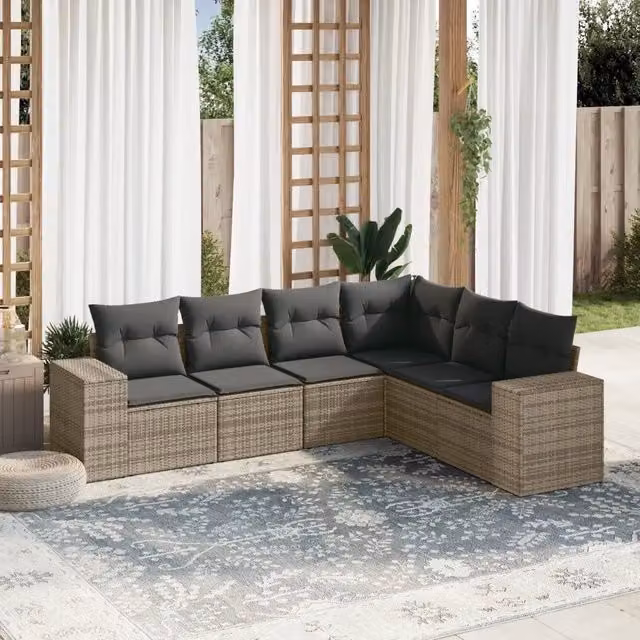 Set Divano da Giardino VIDAXL a L in Polyrattan Grigio con Cuscini, 6 Posti – 1