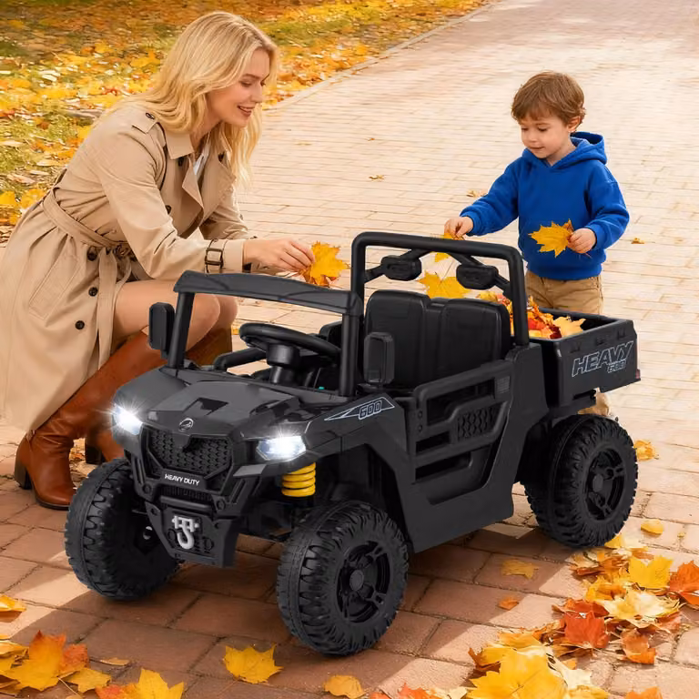 Costway Camion ribaltabile elettrico 12V con telecomando e sospensioni a molla per bambini, Nero