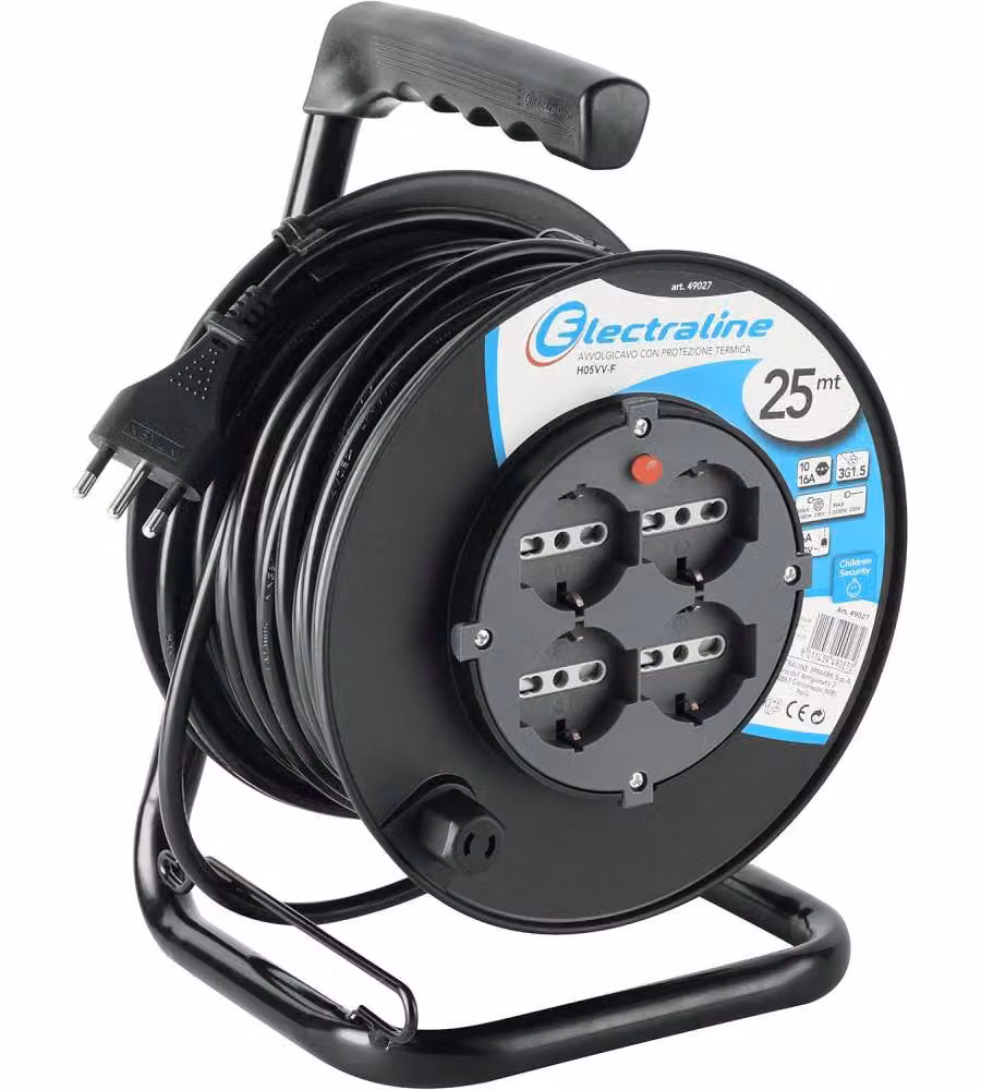 Prolunga elettrica con avvolgicavo Electraline, 4 prese, colore nero e grigio