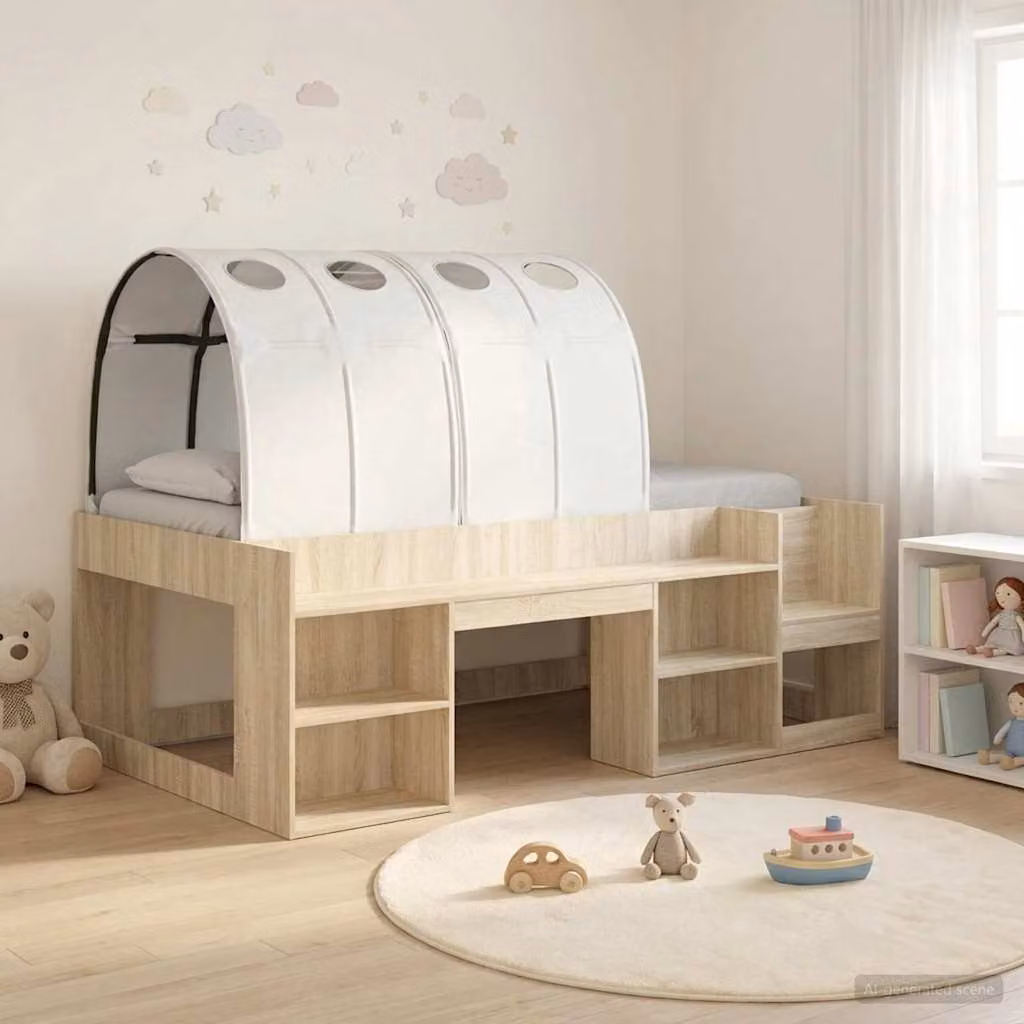 Letto alto per bambini vidaXL con contenitore e scale, Rovere Sonoma e Bianco, L: 203 cm, P: 120 cm, H: 118,5 cm