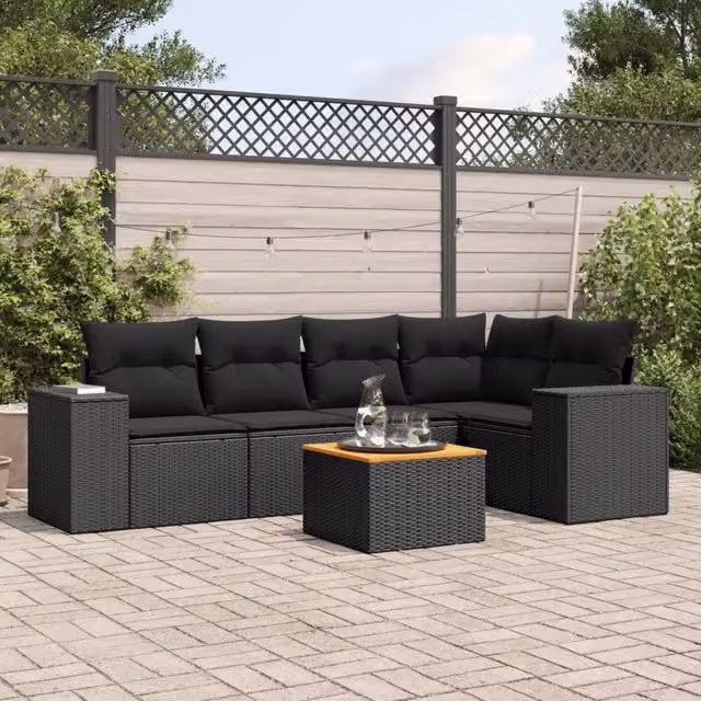 Set Divano da Giardino 6 pz con Cuscini Nero in Polyrattan 3225432