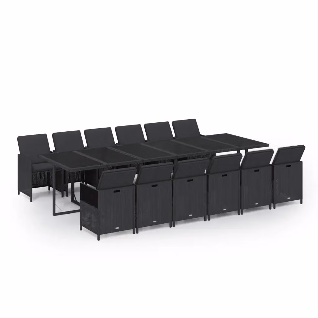 Set da pranzo da giardino vidaXL in polyrattan nero con tavolo in vetro e 13 pezzi – 2